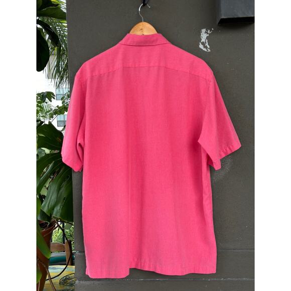Bugatchi Uomo Men’s Large Pink Short Sleeve Casual Button Up Hawaiian Camp Shirt - Picture 2 of 9